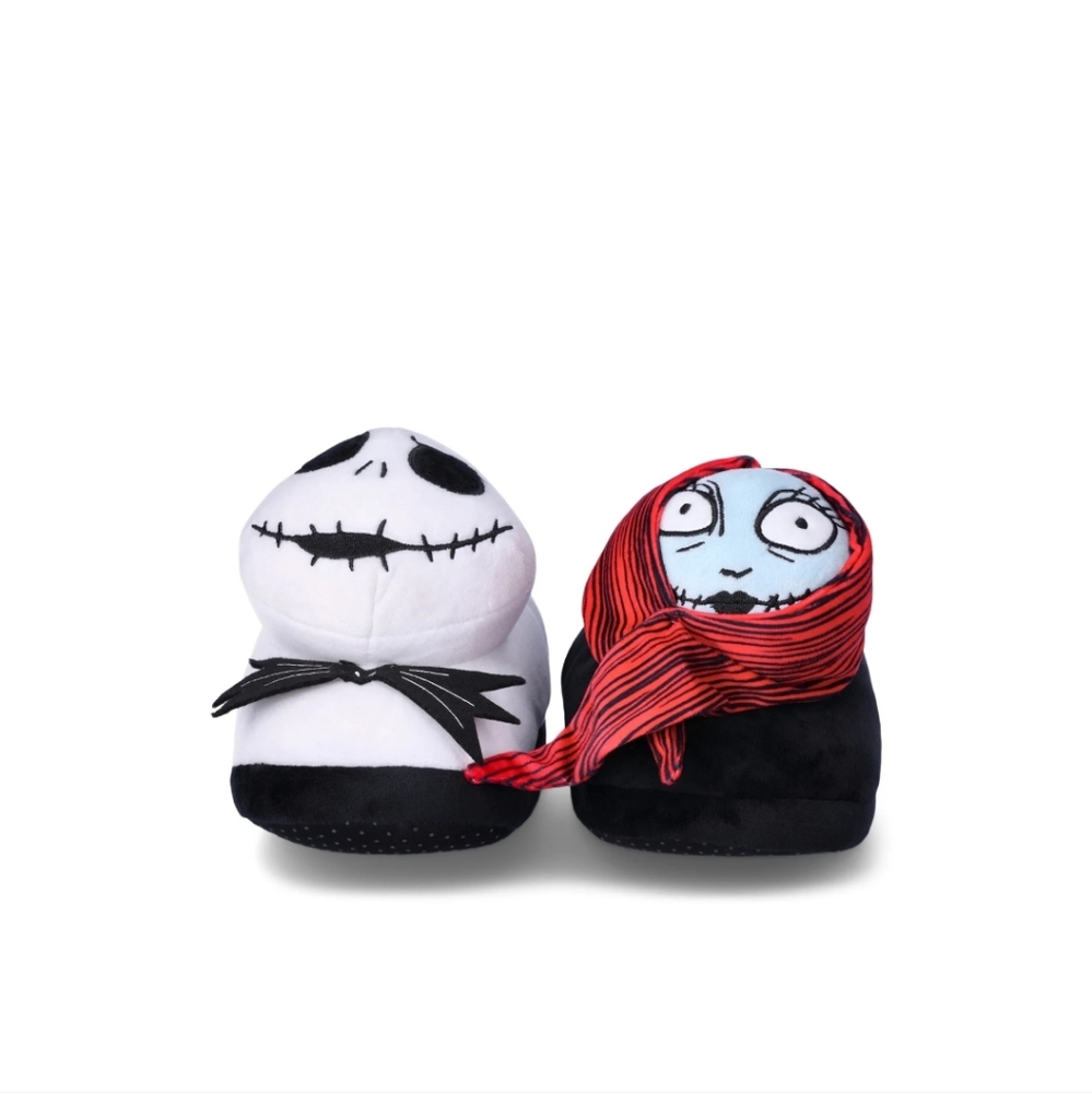 Nightmare Before Christmas Plush Slippers- Black and White